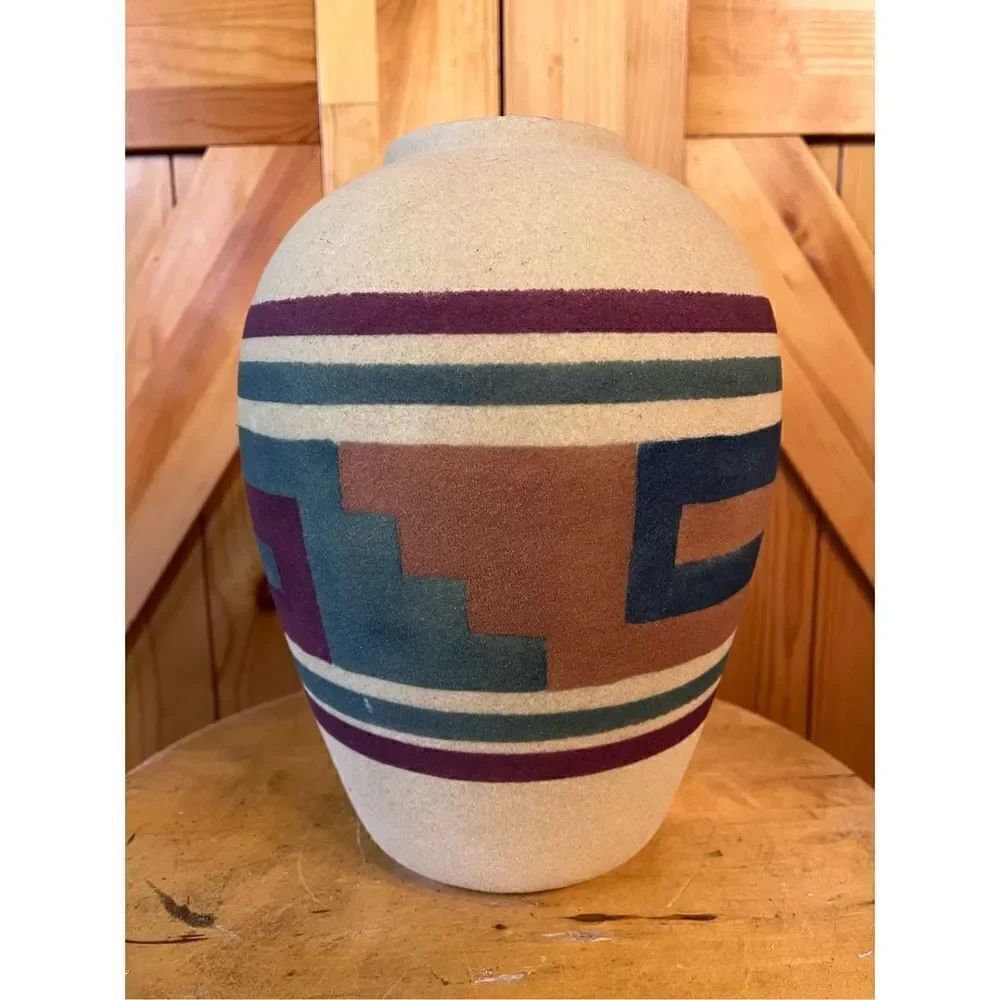 SUNWEST ARTS LTD SIGNED ORIGINALS NM USA NAVAJO INDIAN SAND ART VASE 10”